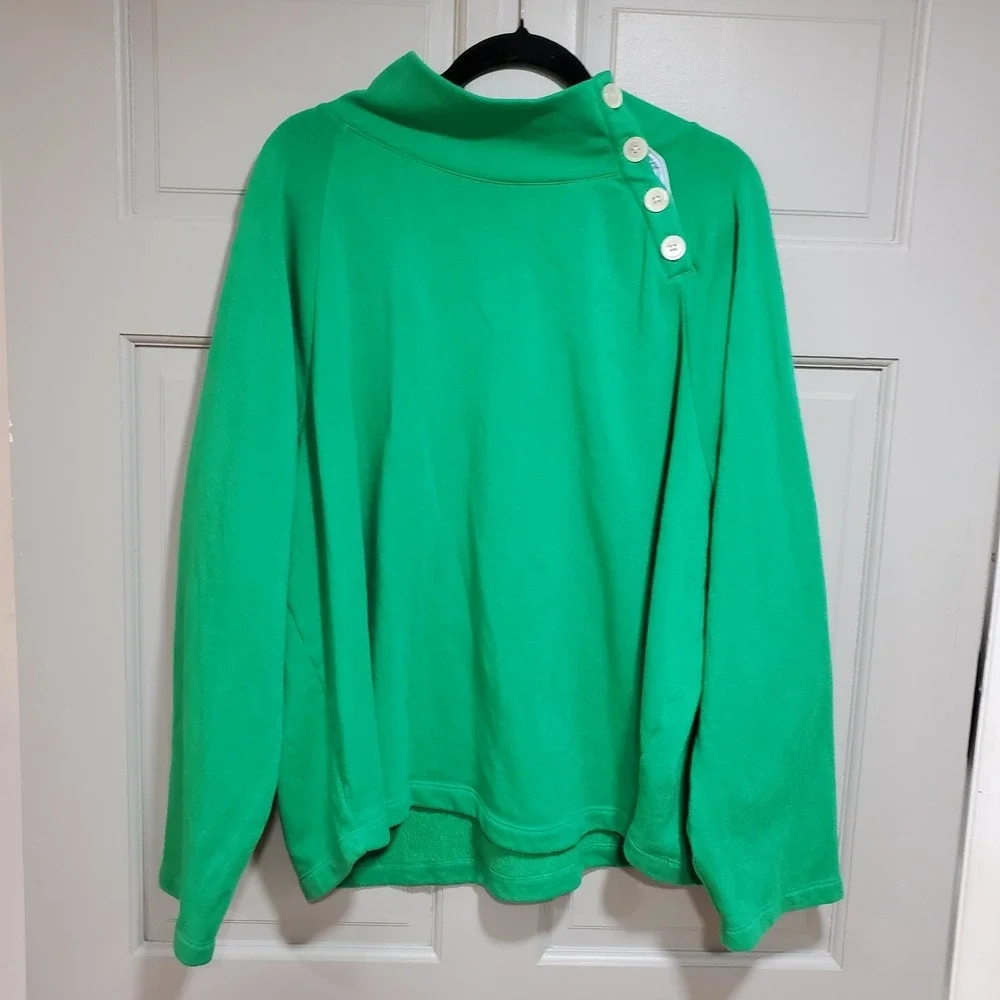 J.Crew Women Green Knit Sweater Sweatshirt Mock Turtleneck 3X Relaxed Fit Casual